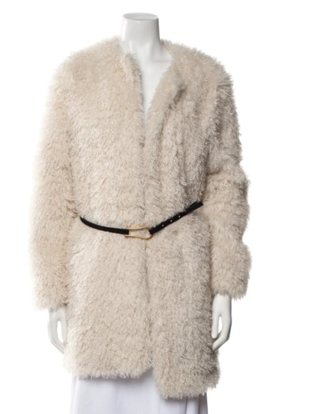 Donna Karan - White Faux Fur Coat with Belt - New with Tags - NWT - Size Small S